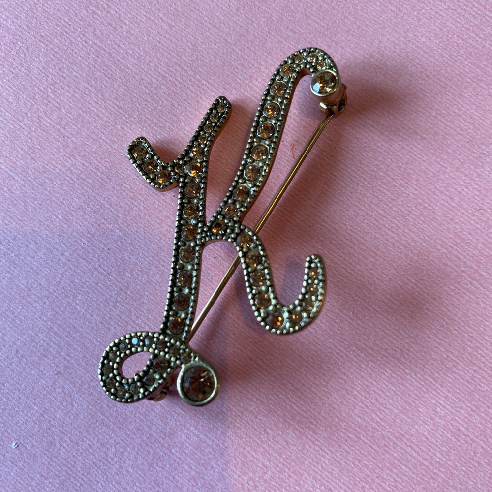 Elegant Crystal Letter Brooch - Gold